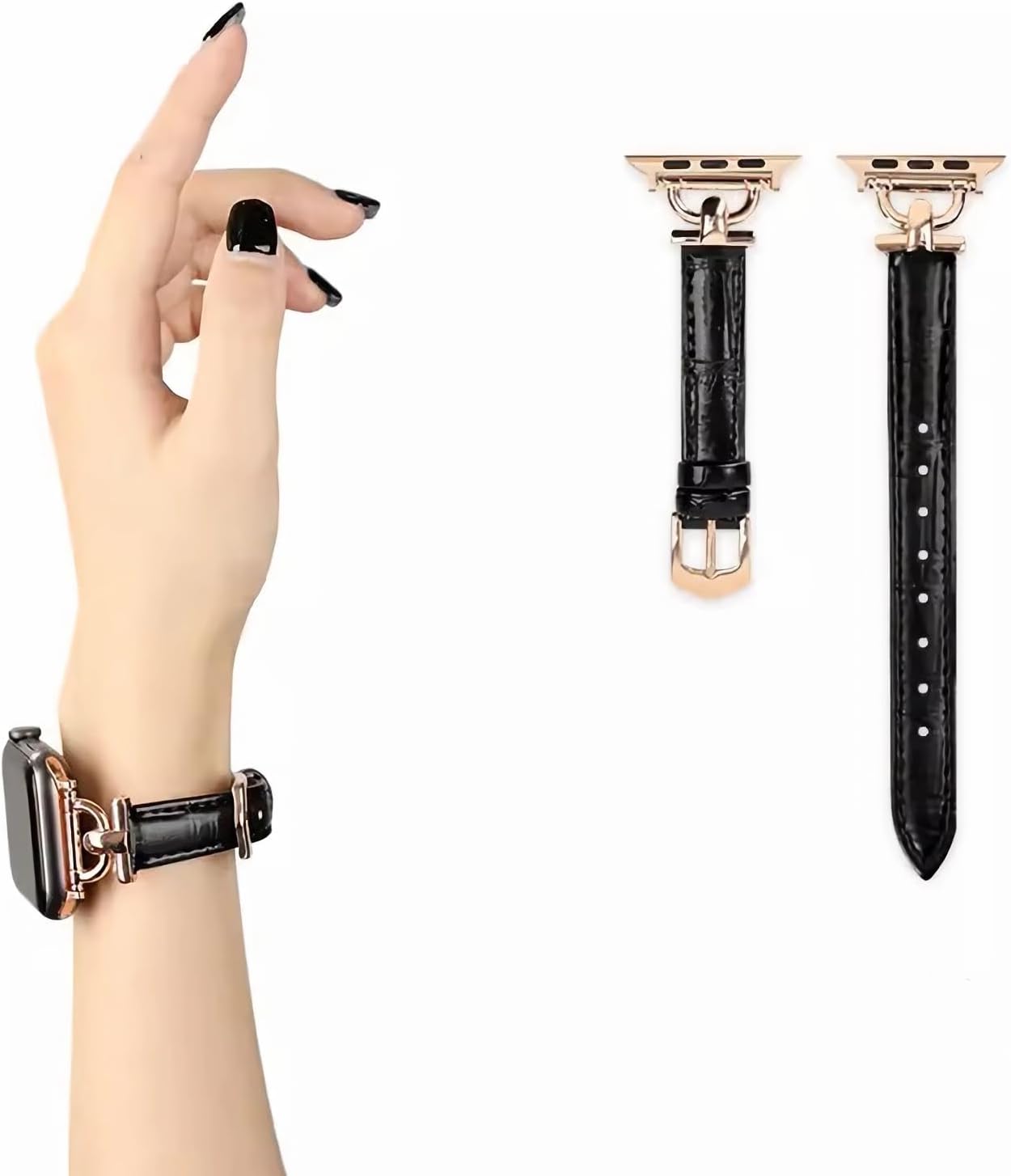 Correas de cuero delgadas compatibles con Apple Watch Band de 1.49, 1.57, 1.61, 1.65, 1.73, 1.77 y 1.73 pulgadas (Ultra), correa de cuero elegante