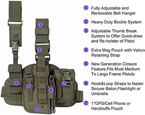 Funda táctica de pierna caída con bolsa de revista, táctica militar, pistola MOLLE, pistola, muslo, pistola, pistola, pistola, pistola, ajustable,