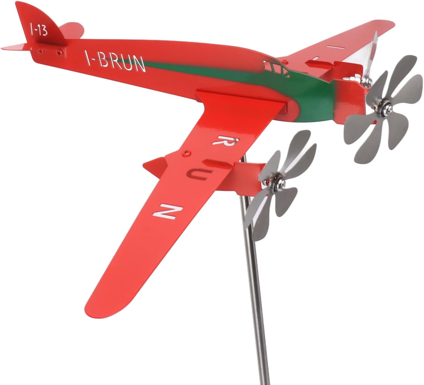 Molino de viento para aviones, metal con forma de avión para el clima, hilandero de viento 3D, rojo, a prueba de óxido, liso, molino de viento de