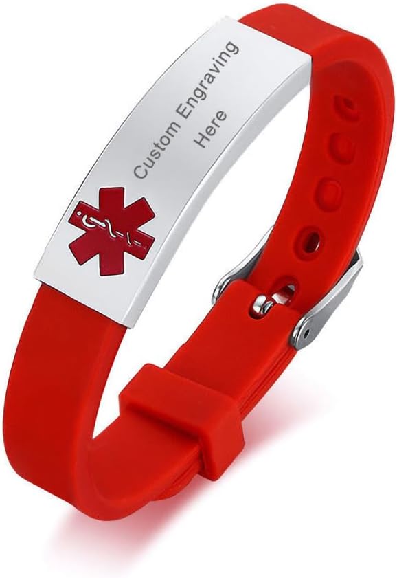 HEABY Pulsera de identificación personalizada con alerta médica grabado, regalo personalizado, pulsera ajustable para hombres y mujeres en primeros