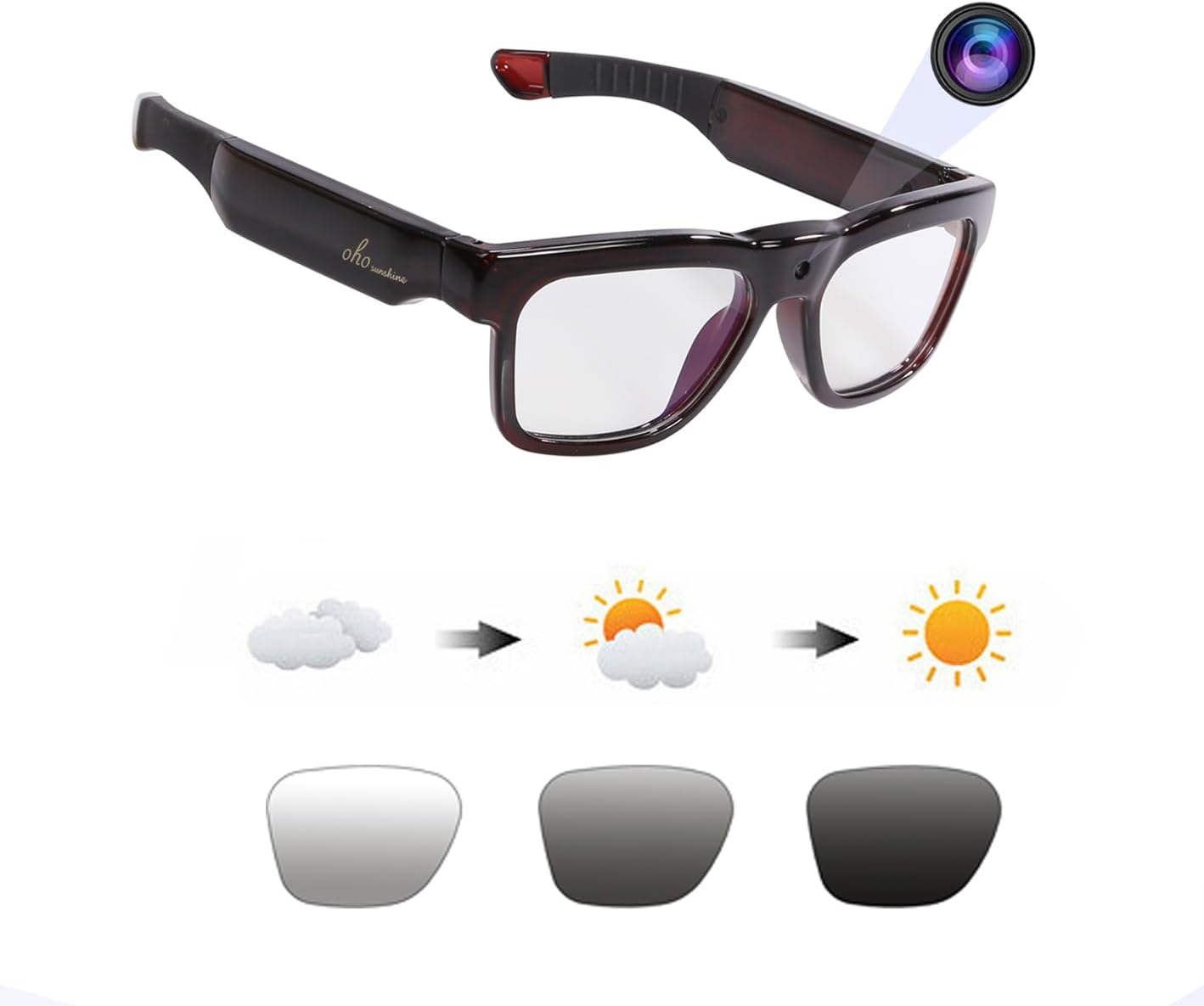 OhO sunshine Lentes de cámara WiFi de 128 GB, transmisión de video y fotos desde gafas a aplicación con cámara Ultra Full HD y lente de bloqueo de