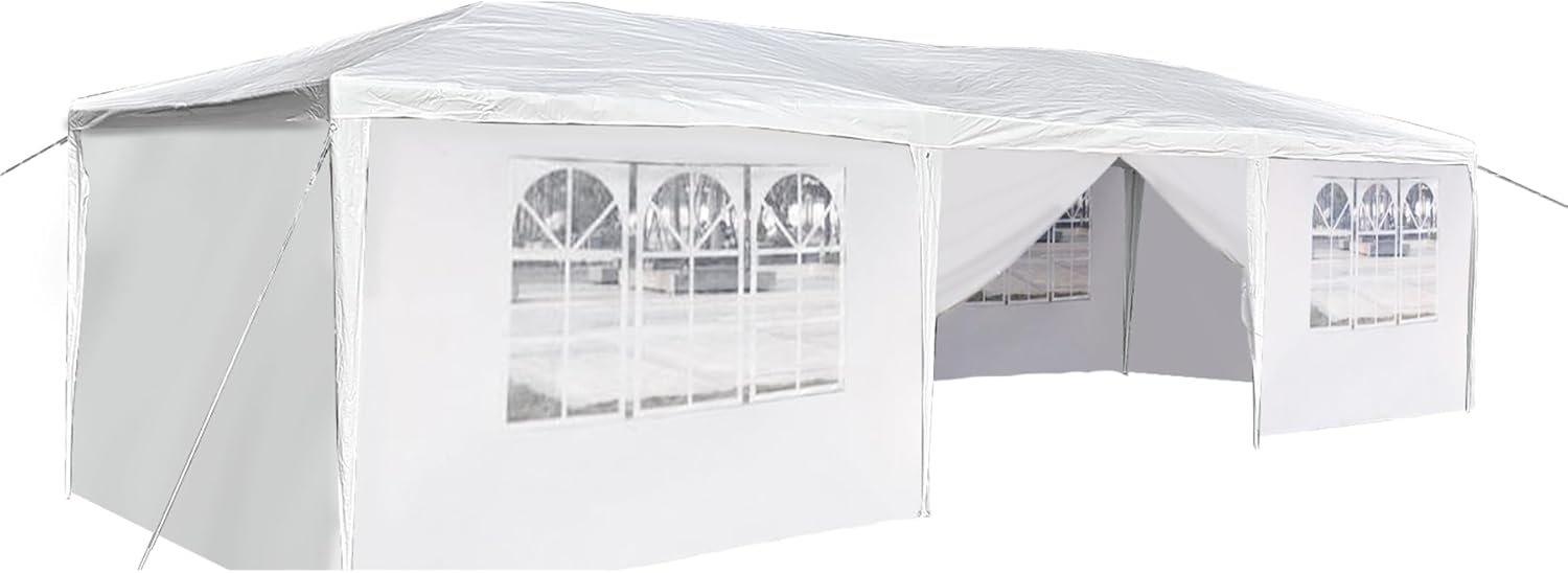 Tienda de campaña para fiestas al aire libre de 10 x 30 pies con toldo blanco y paredes laterales resistente, refugio solar impermeable para