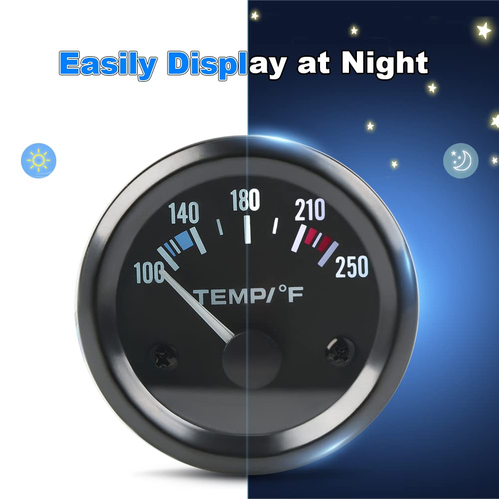 WATERWICH Medidor de temperatura del agua de 2 pulgadas, 2.047 in, 100-250  con retroiluminación LED, termómetro de temperatura del agua, kit DC12V
