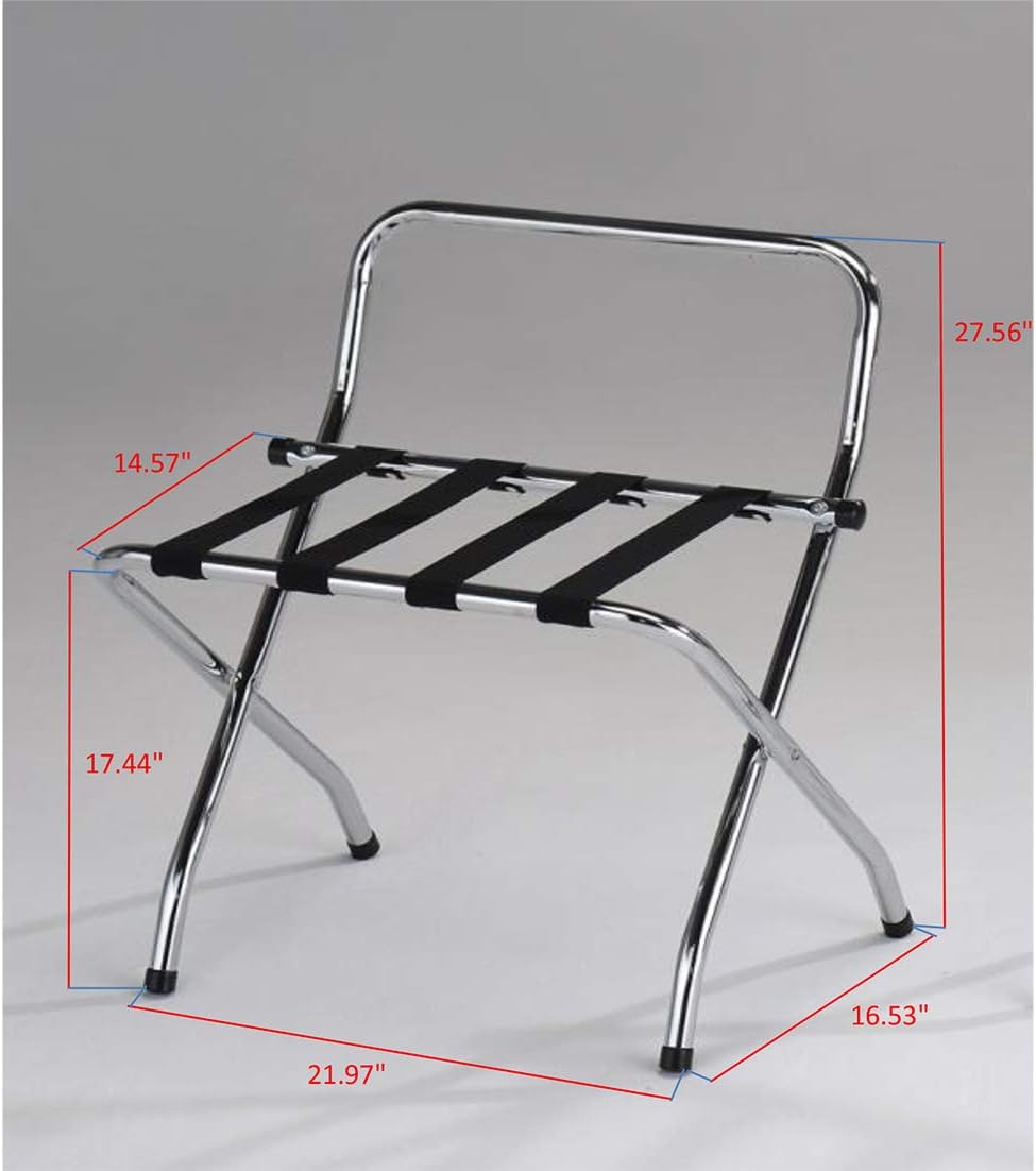 Kings Brand Furniture – Portaequipajes plegable con respaldo alto de metal cromadonegro