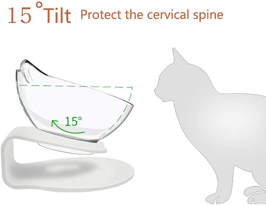 Cuenco elevado para gatos con soporte elevado, diseño inclinado de 15 grados, soporte protector de cuello elevado para alimentos para mascotas,