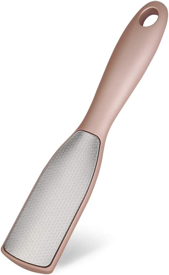 BEZOX Lima de pie, raspador de pies de doble cara, removedor de callos de pedicura de acero inoxidable con bolsa de almacenamiento de tela y caja de