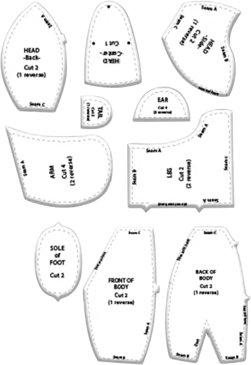 Juego de 10 reglas de plantilla de oso de memoria, patrones acrílicos de oso de memoria para coser con instrucciones (idioma español no