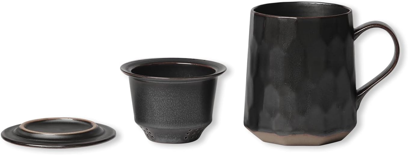 globe faith Taza de té de cerámica con infusor y tapa, taza de té de infusión de hojas sueltas de gres y filtro de cesta para el hogar, oficina o