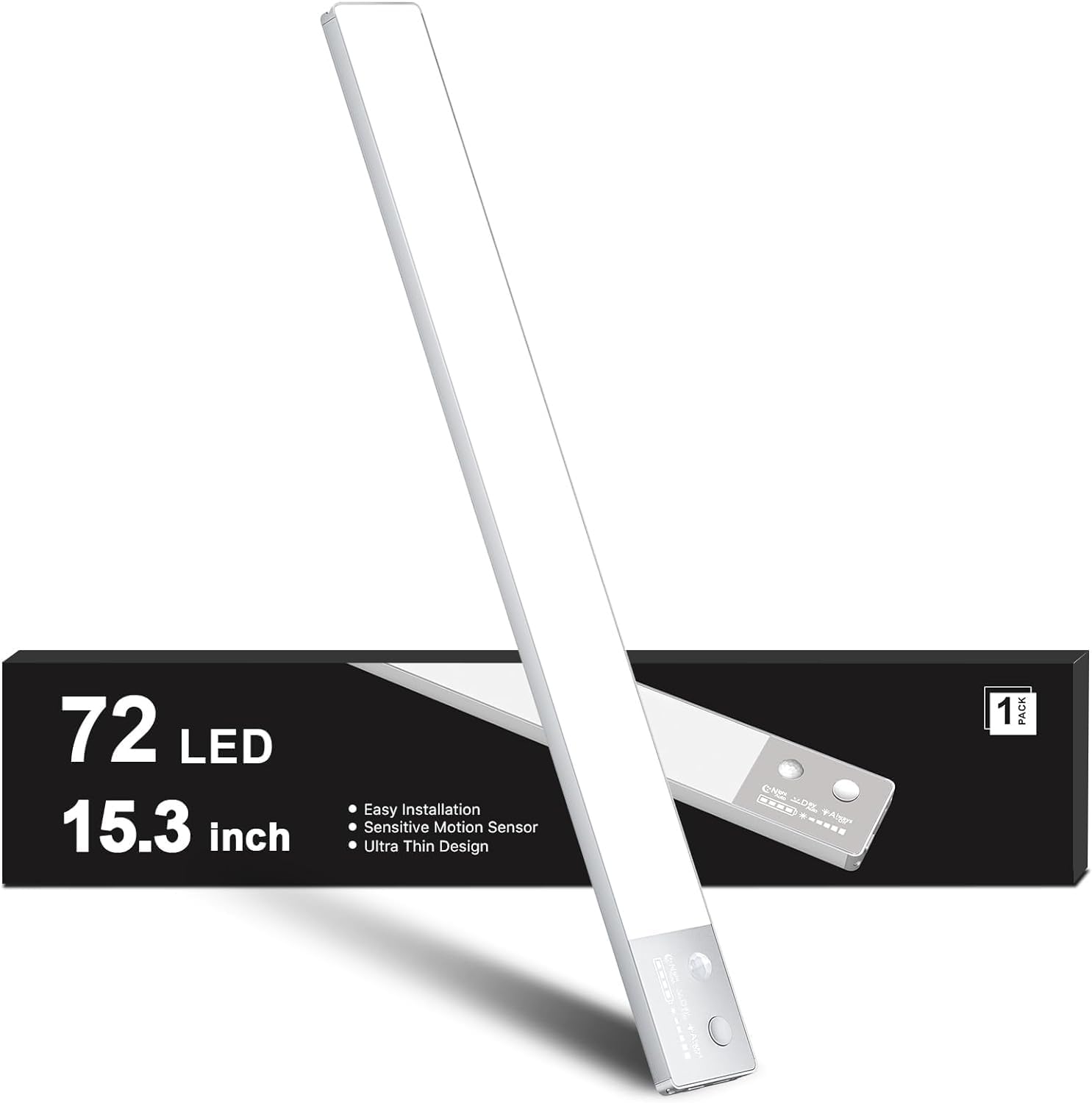 Luces recargables de 3000 mAh para debajo del gabinete, 15.3 pulgadas, 72 luces LED con sensor de movimiento para interiores, luz magnética