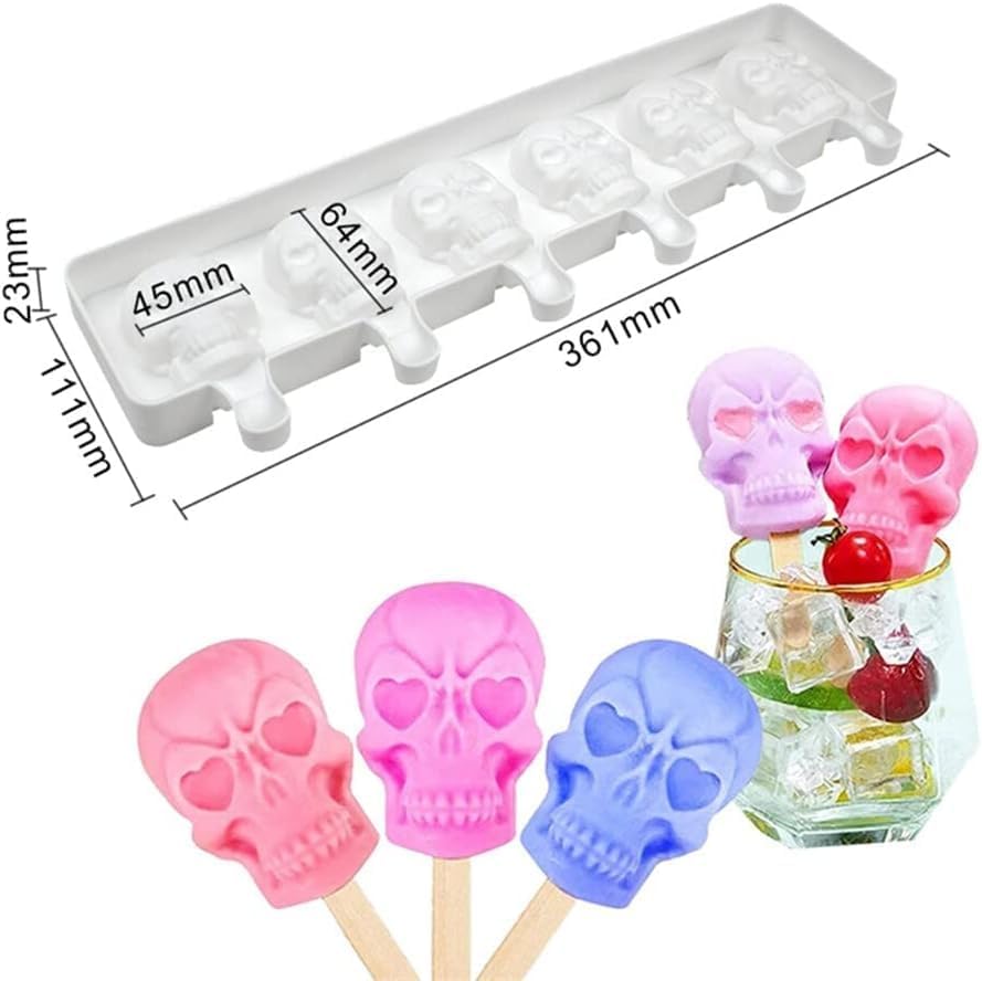 1 paquete de moldes para paletas con forma de calavera de Halloween, moldes de silicona para paletas de hielo de 6 cavidades para niños y adultos,