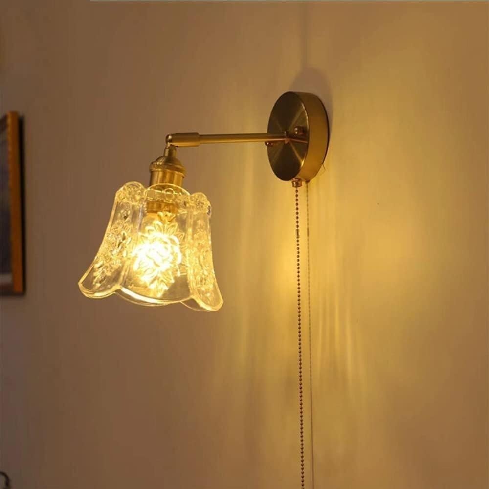 Lámpara de pared de vidrio retro latón decorativo apliques de pared interruptor de cable de tracción Iluminación nocturna Luminaria cabecera de