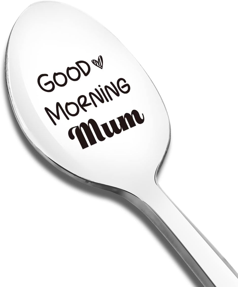 Cuchara grabada con texto en inglés “Good Morning Mum Spoon”, regalo divertido para mamá, madre, helado, té, café, cereales, el mejor regalo de