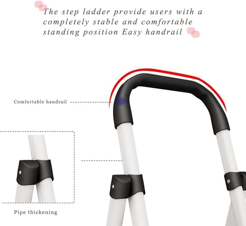 HDHNBA Escalera portátil blanca y negra, taburete plegable con pedal antideslizante ancho, escalera ligera de capacidad de carga de 330 libras,