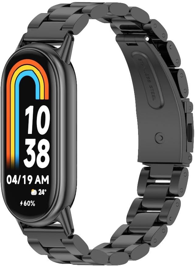 XIHAMA Mi Band 8 Watch Band – Correa de repuesto de banda de metal de acero inoxidable compatible con Xiaomi Mi Band 8 Tracker smartwatch