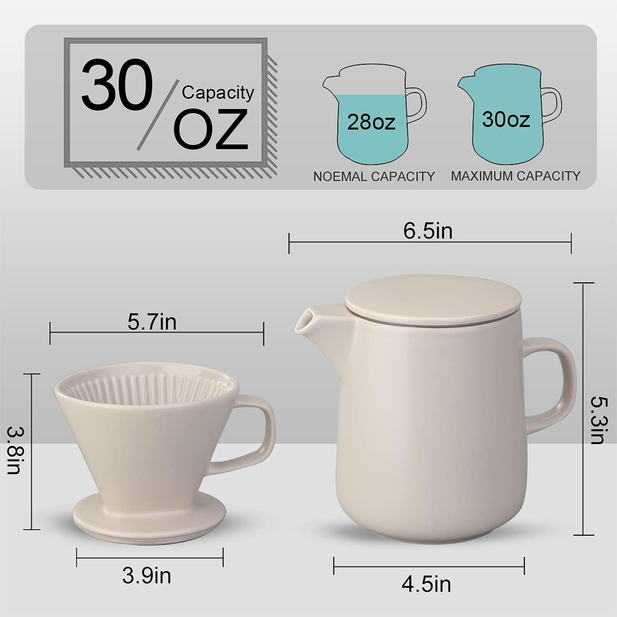 Cafetera Prensa Cafetera Con Mano Juego de Cafetera de Cerámica Taza de Filtro de Café de Goteo Mano Pot-850Ml (blanco)