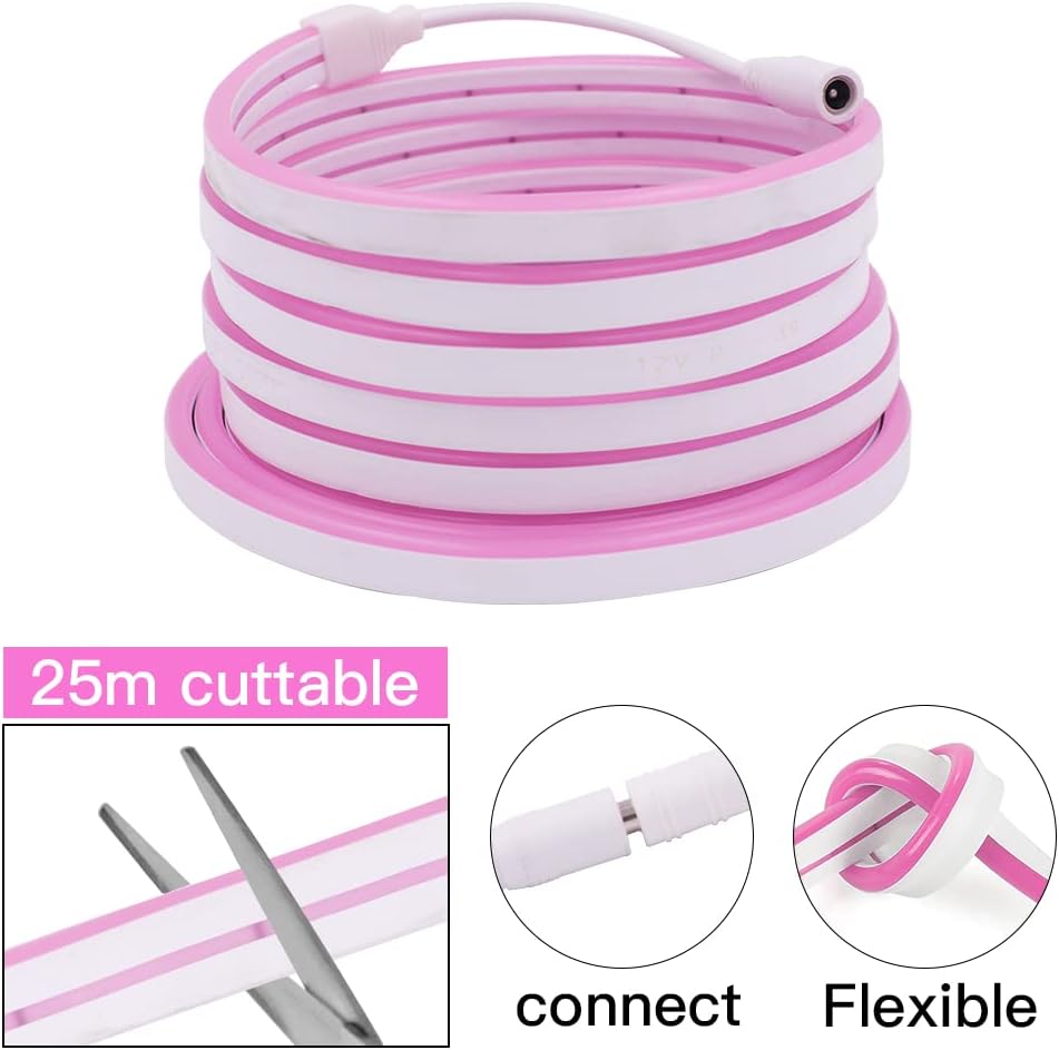 Tira de luces de neón de 6.56 pies6.6 ft, 12 V, 120 SMD2835, impermeable, flexible, atenuador de intensidad monocromática IR de 23 teclas y fuente