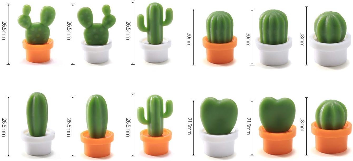 Imán de cocina para nevera, imán de oficina, pizarra blanca y tablero de limpieza en seco, bonito y colorido diseño en maceta, 12 juegos de cactus 2