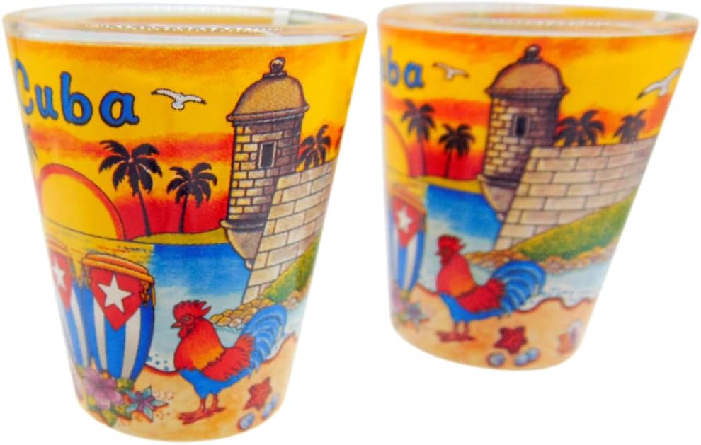 Westmon Works Cuba Shot Glass Cuban Souvenir Pack Dos de los mismos vasos con escenas de la nación tropical de la isla