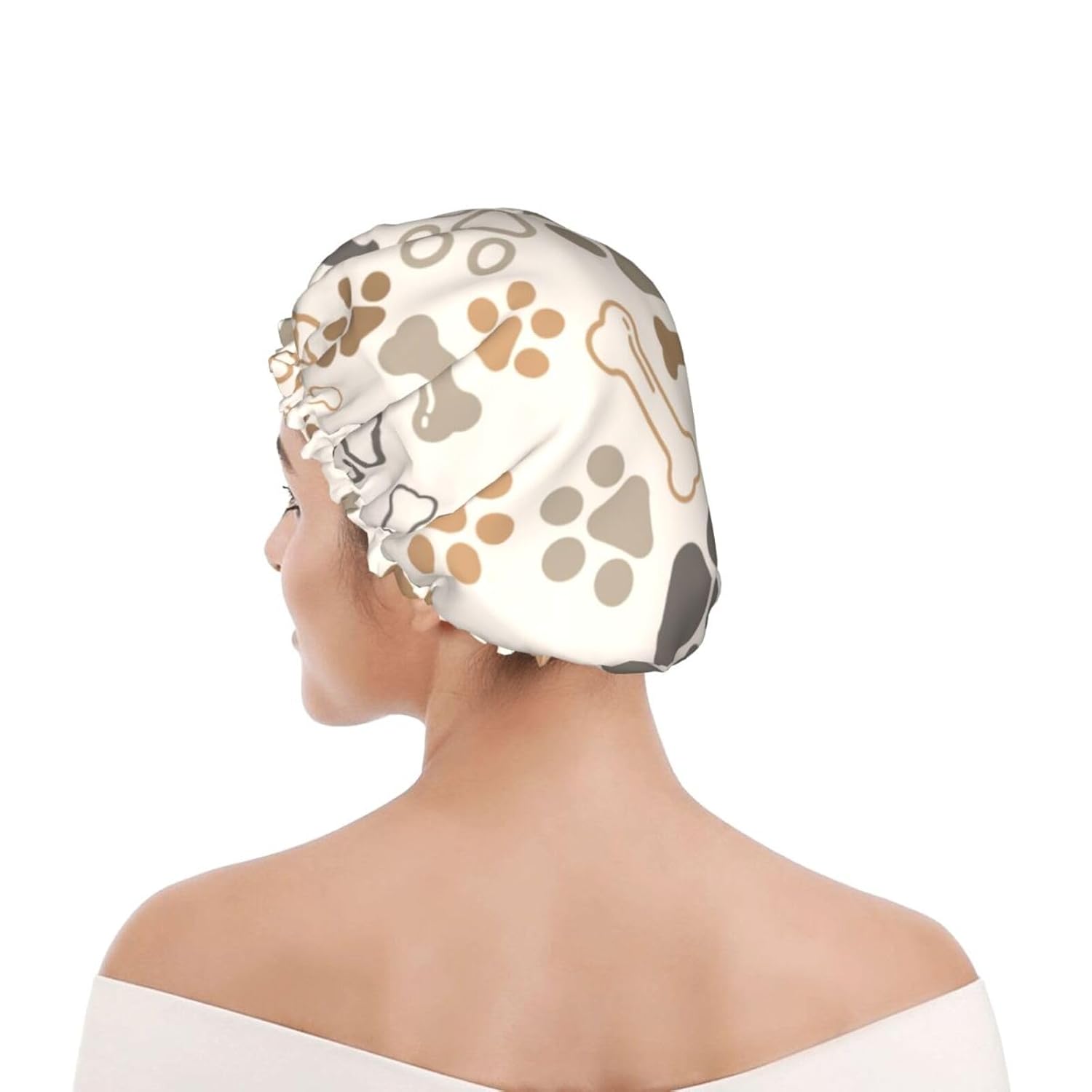 Gorro de ducha grande con estampado de patas de perro y gato para mujeres y hombres, gorro de ducha reutilizable impermeable para trenzas y pelo