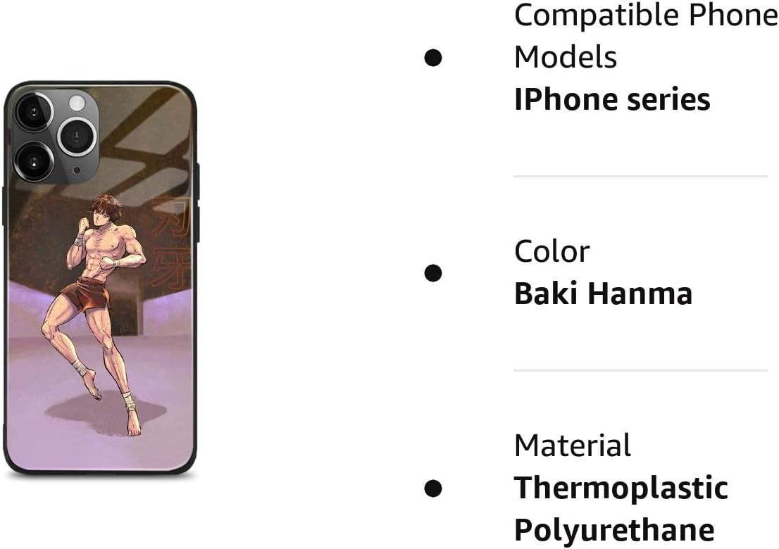 Funda protectora para teléfono celular con diseño de manga de anime japonés antideslizante y brillante (para iPhone 11 Pro Max, Baki Hanma)