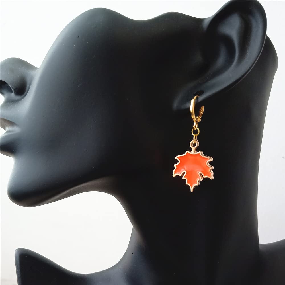 Maple Leaf Earrings Beautiful Enamel Hoop Earrings, Leaves Jewelry for Nature Lover