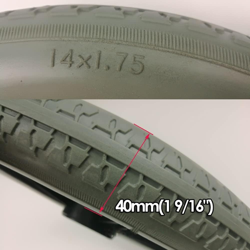 HEBEHO Piezas de repuesto de ruedas traseras de 14 x 1.75 pulgadas para silla de ruedas, conjunto de ruedas sólidas de poliuretano de 14 pulgadas