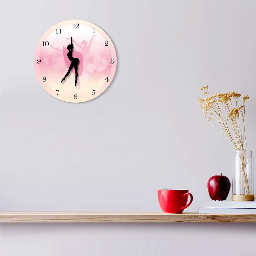 Ballet Girl Princesa Rosa Reloj de Pared Bebé Niña Bailando Reloj de Pared Bailarina Movimiento Pierna Silenciosa Cuarzo Niña Dormitorio Decoración