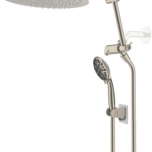 Hibbent Cabezal de ducha de metal, cabezal de ducha de lluvia de alta presión de 8 pulgadas, cabezal de ducha de mano con brazo de extensión de Hibbent Cabezal de ducha de metal, cabezal de ducha de lluvia de alta presión de 8 pulgadas, cabezal de ducha de mano con brazo de extensión de