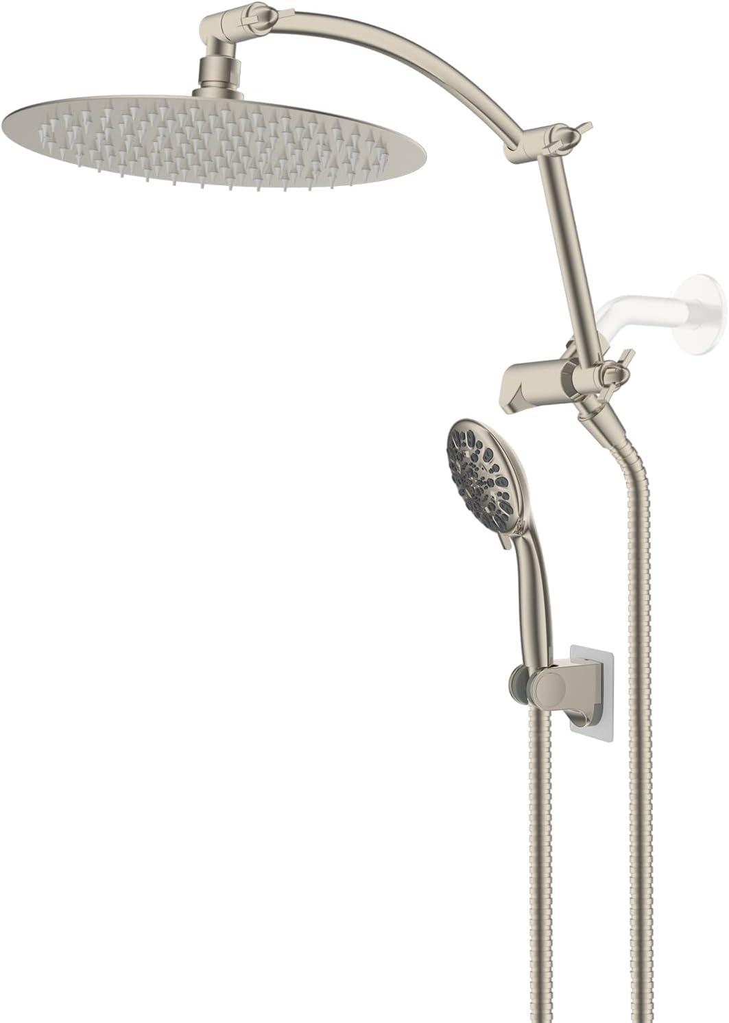 Hibbent Cabezal de ducha de metal, cabezal de ducha de lluvia de alta presión de 8 pulgadas, cabezal de ducha de mano con brazo de extensión de