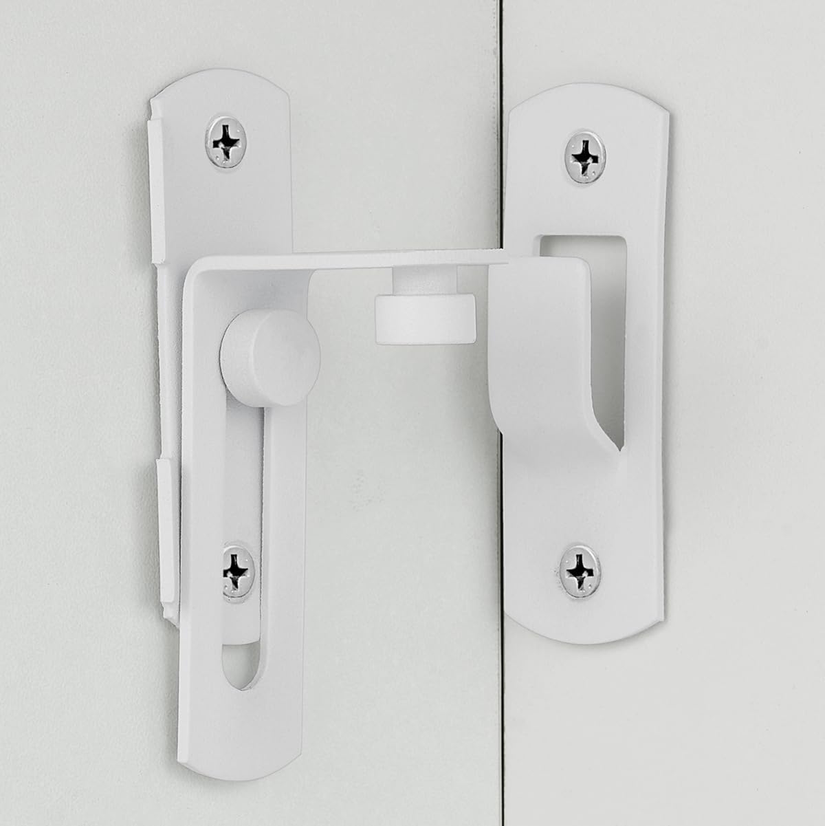 Paquete de 4 pestillos deslizantes para puertas abatibles, color blanco mate de 90 grados, de acero inoxidable, cerraduras de seguridad para puerta,