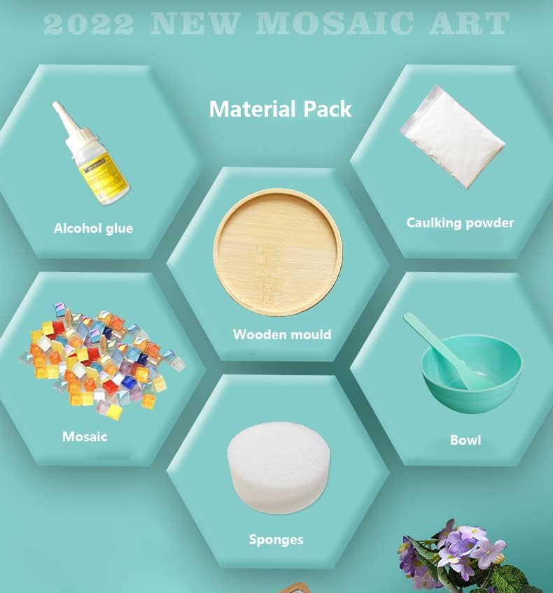 Azulejos de mosaico de vidrio, artesanías de madera para adultos, paquete de materiales de color mixto, kit de 2 piezas, decoración del hogar, regalo