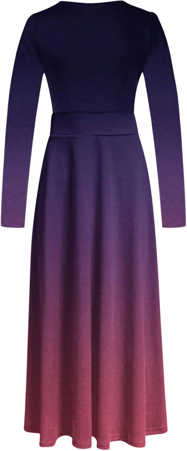 Maxi vestidos para mujer, vestido de manga larga 2023, casual, cuello redondo, estampado floral, retazos, vestidos de graduación sueltos