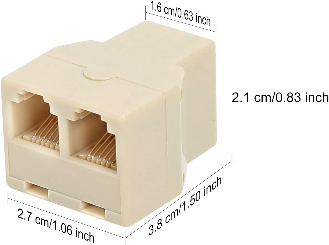 Uvital RJ12 6P6C 1 hembra a 2 divisores de línea telefónica hembra, conector y separador de cable de teléfono fijo (amarillo, paquete de 4)