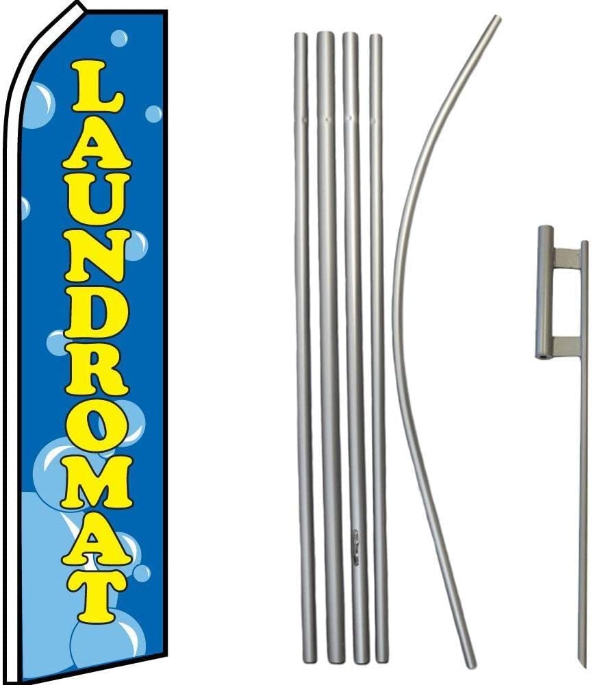 Kit de burbujas de lavandería prémium y bandera de swooper y asta de bandera de 16 pies