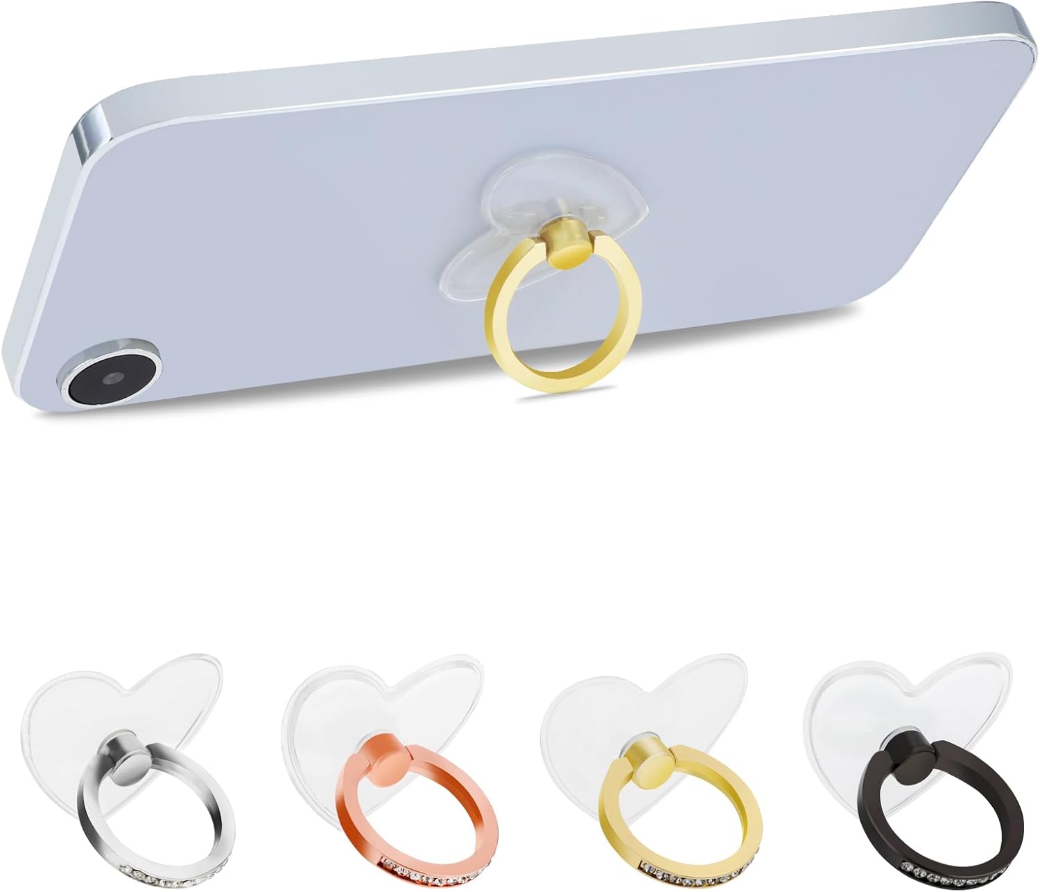 Soporte transparente para anillo de teléfono celular, 4 unidades, agarre transparente para teléfono, rotación de 360 grados, para la mayoría de