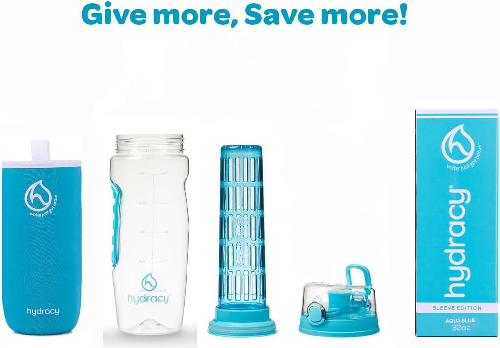 Hydracy Botella deportiva de agua infusora de frutas, de 32 onzas líquidas, barra de infusión de longitud completa, marca de tiempo y funda aislante