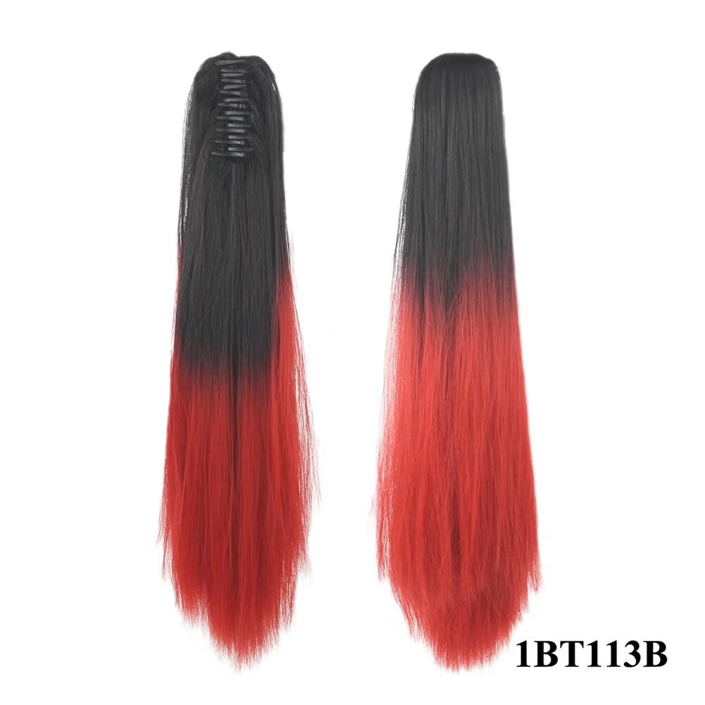 iLUU Cola de caballo sintética de una pieza con clip de garra, de 24 pulgadas de largo, extensiones de cabello lacio, cola de caballo gruesa,