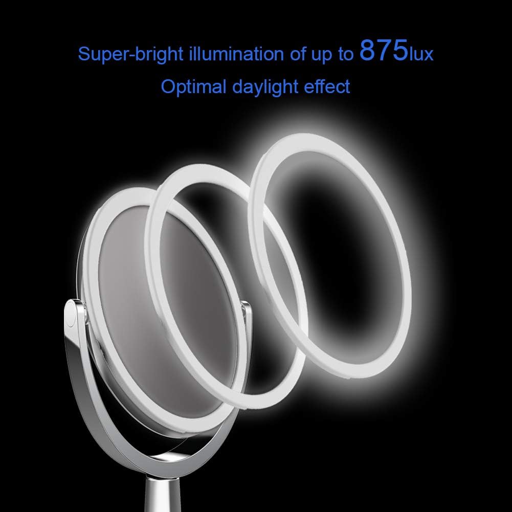 FVLFIL Biomax Superstar – Espejo de maquillaje iluminado de doble cara con forma ovalada, espejo de maquillaje con aumento 1X5X, espejo de brillo