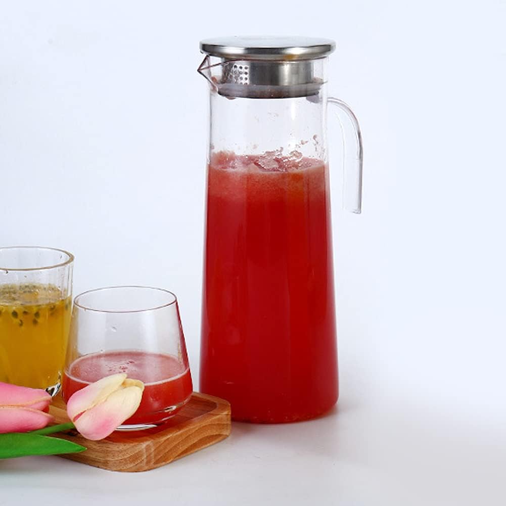 Tarro de jugo de acrílico de 1.2 l, con tapa hermética, jarra fácil de verter y mango para agua, jugo, café helado y té helado #1