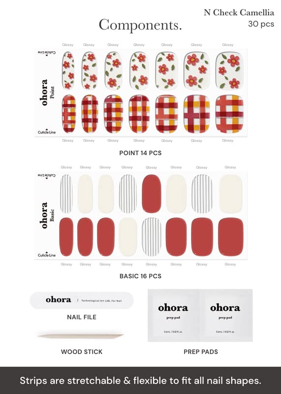 ohora – Tiras de uñas de gel semicurado, larga duración, fácil de aplicar y quitar, con 2 toallitas húmedas para preparación, lima y palito (modelo