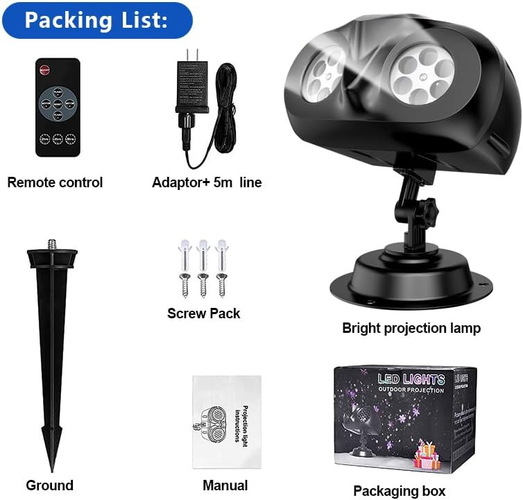 VanSmaGo Proyector LED de copo de nieve de doble cabeza mejorado, IP65 impermeable, rotación de 180, fácil instalación, gran rango de proyección,