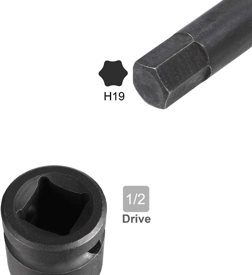 uxcell 12″ Drive x H19 (0.748 in) Dócalo de impacto de broca hexagonal, métrica de 3 pulgadas de longitud, uso de acero CR-MO con destornilladores
