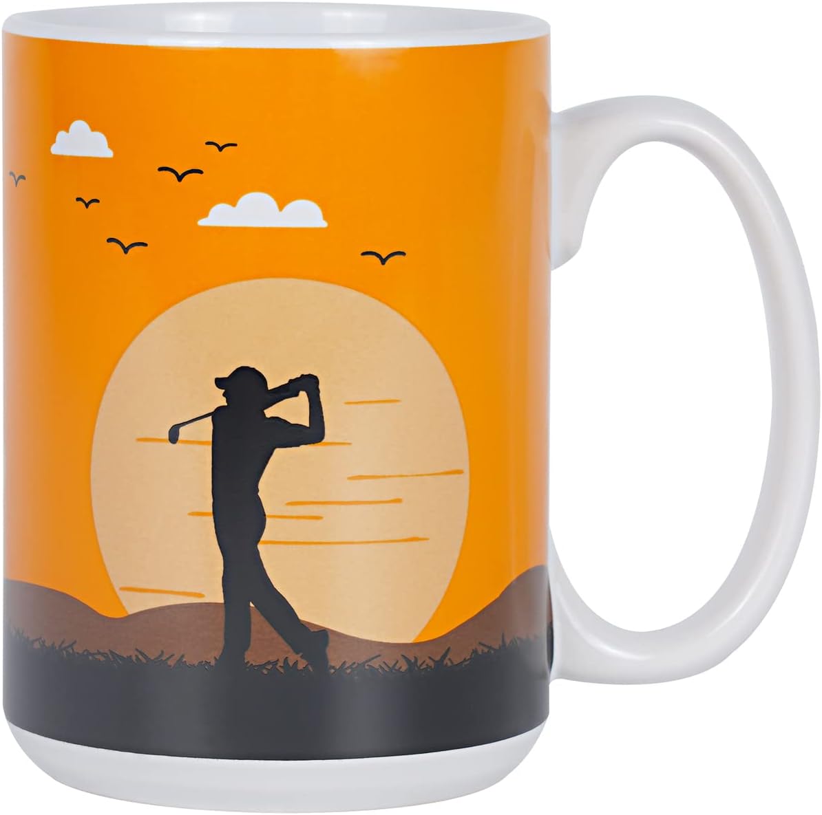 Taza de golf de cerámica, la mejor taza de café de golf divertida para oficina y hogar, taza de té grande para hombres y mujeres, 15 onzas, naranja
