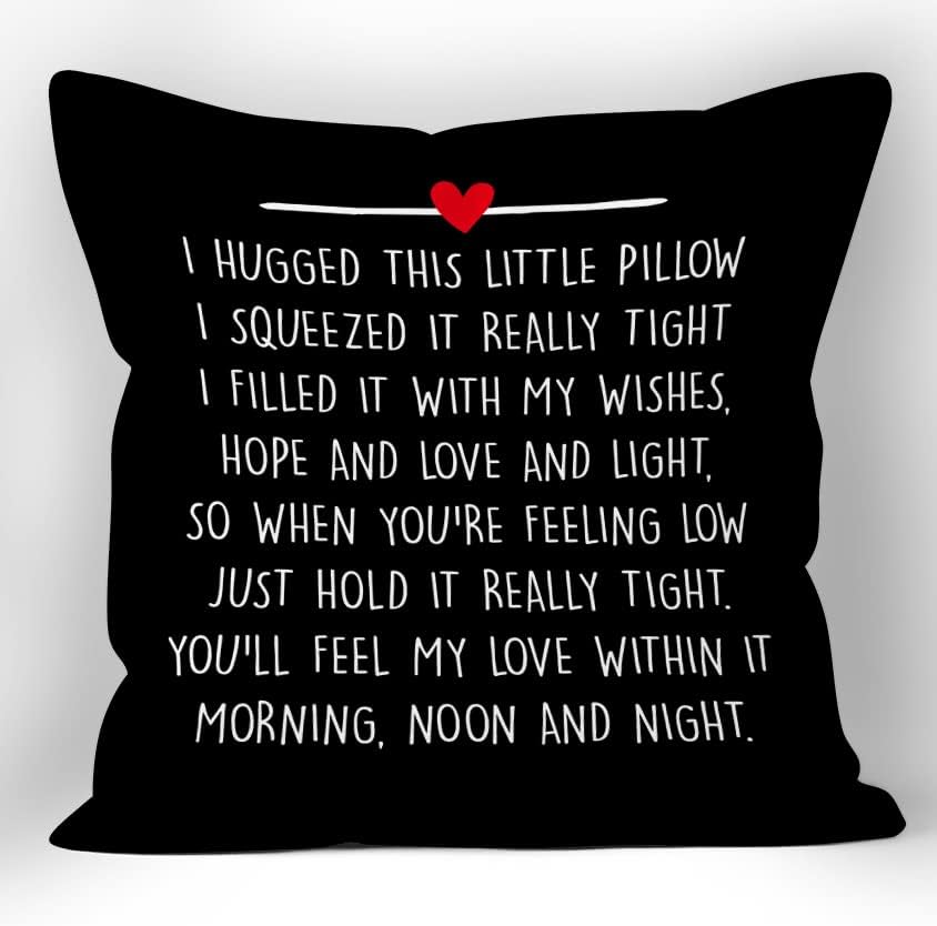 Funda de almohada negra con texto en inglés “I Hugged This Little Pillow”, regalos de relación a larga distancia para mujeres y hombres, funda de