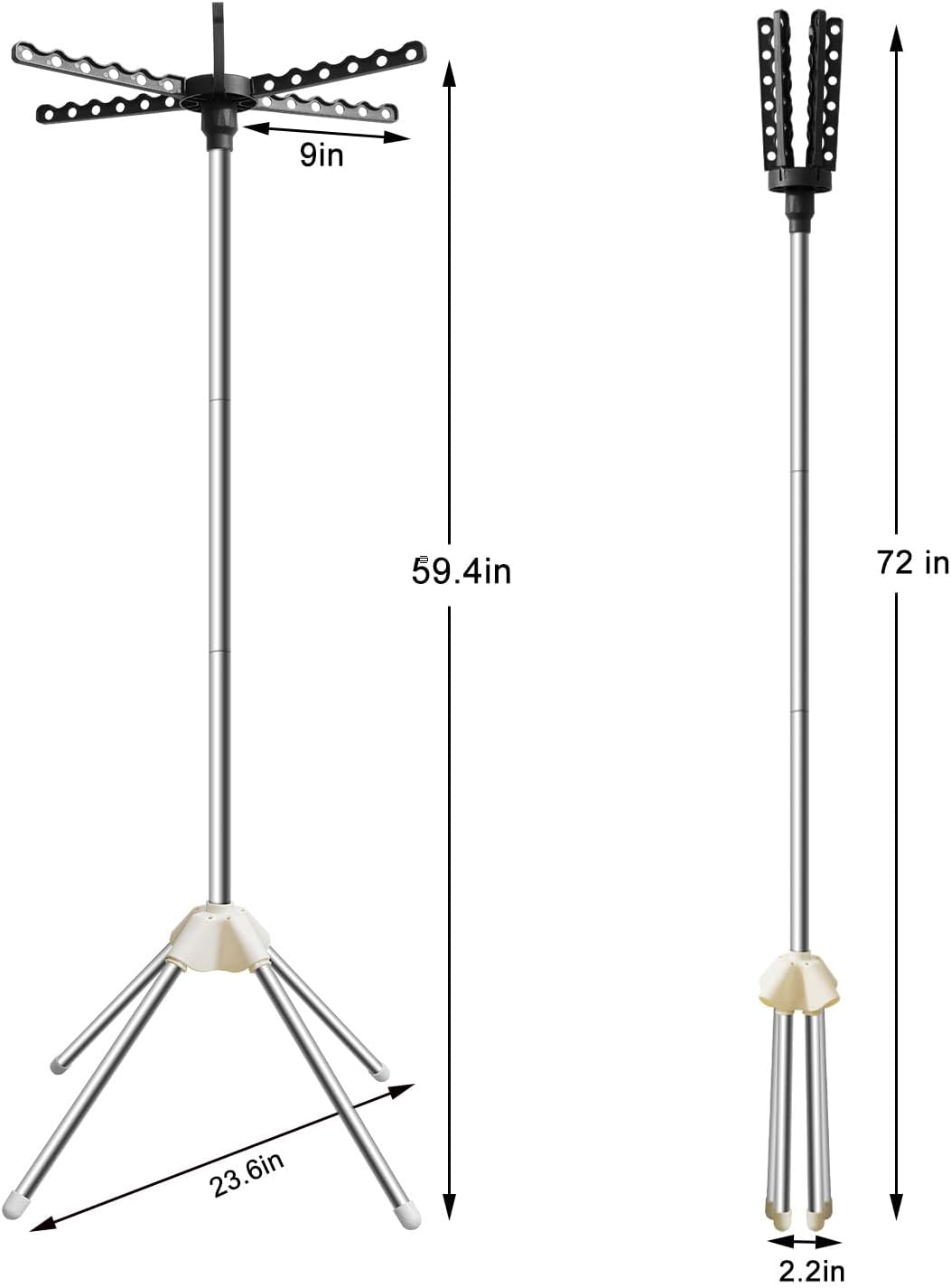 Tendedero de secado de ropa plegable de 59 pulgadas de alto, portátil, de acero inoxidable, con 4 patas, para apartamentos, dormitorios de