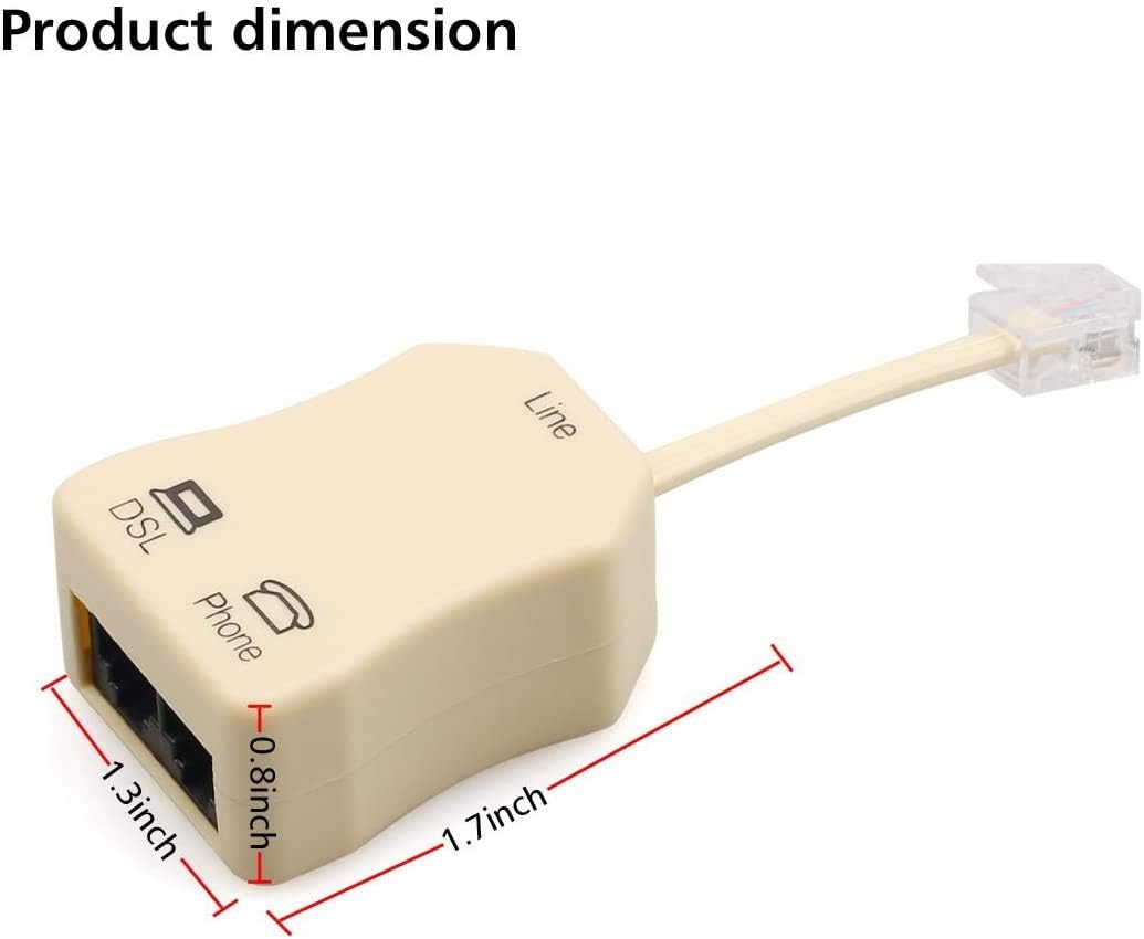 URBEST Adaptador divisor DSL en línea con filtro de ruido para teléfono y accesorio de fax (2, beige)
