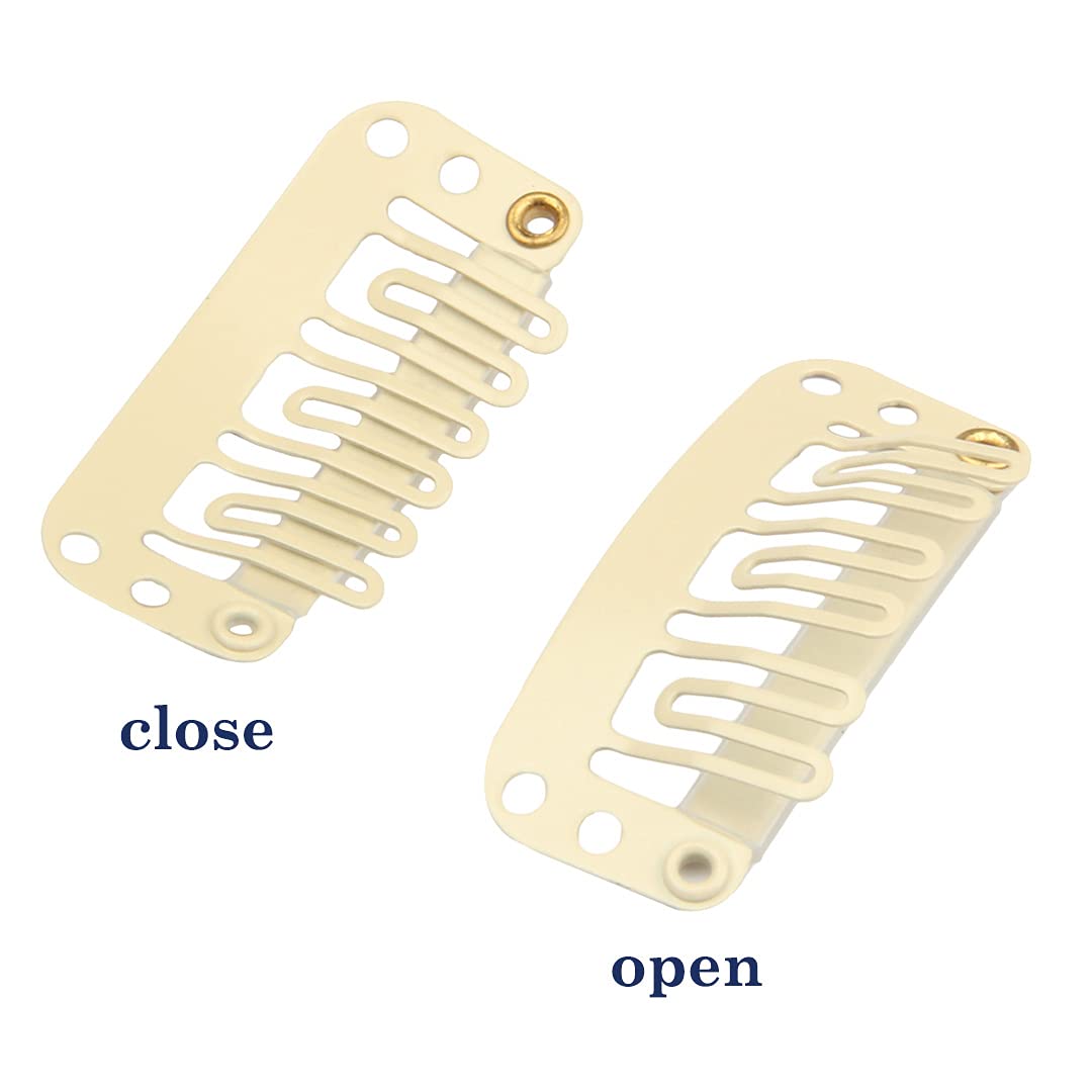 ZLCHE 50 pinzas de extensión de cabello con clip a presión para extensiones de cabello, 1.3 in1.26 pulgadas, 6 dientes en forma de U (beige)