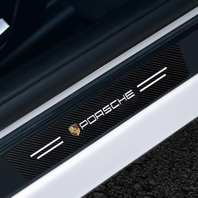 Compatible con placa de arañazos para puerta con logotipo, de fibra de carbono, 4 piezas, accesorios autoadhesivos para umbral de automóvil (juego