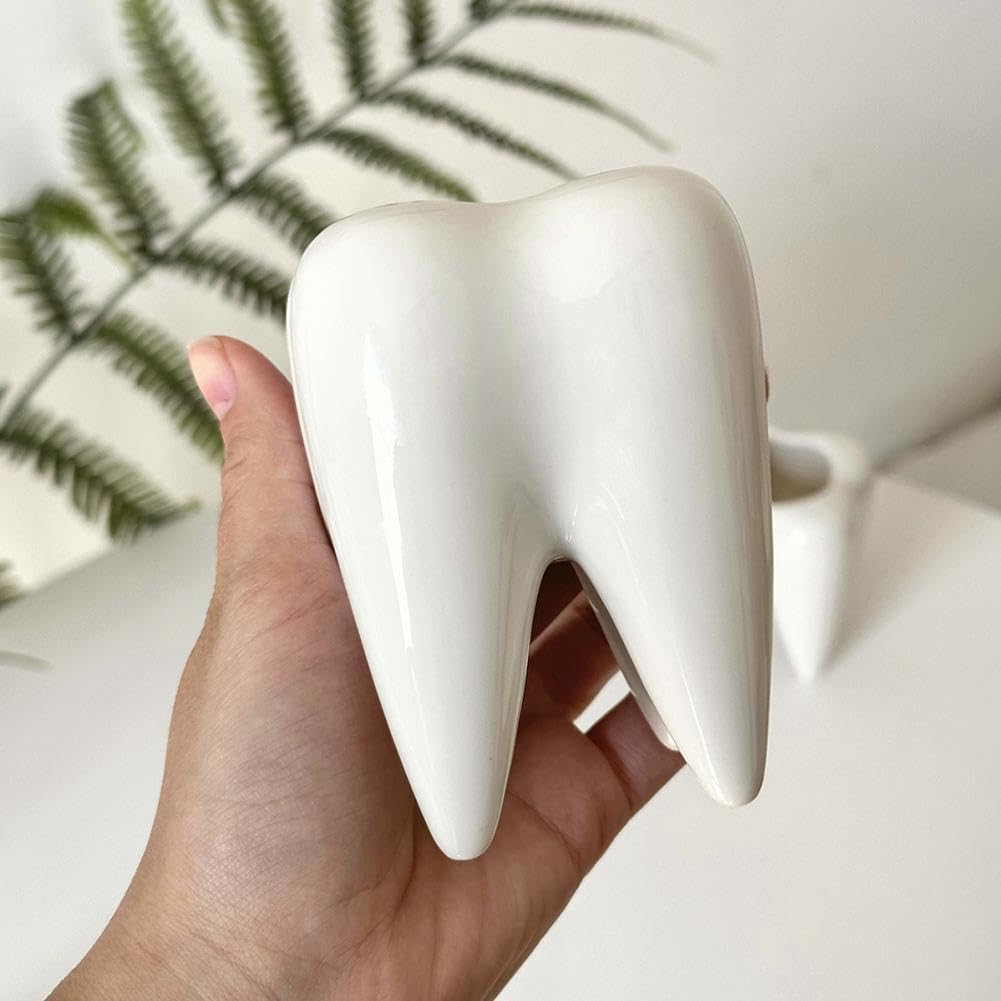Portalápices de cerámica, soporte para lápices en forma de diente, divertido soporte de cerámica con forma de diente, accesorios de escritorio para