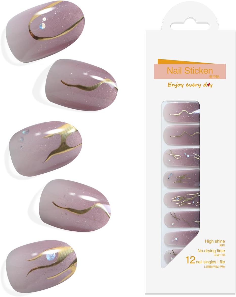 Tiras de esmalte de uñas de calidad de salón, 24 unidades, calcomanías de uñas de larga duración, no necesita luz UV, tiras de uñas de gel para